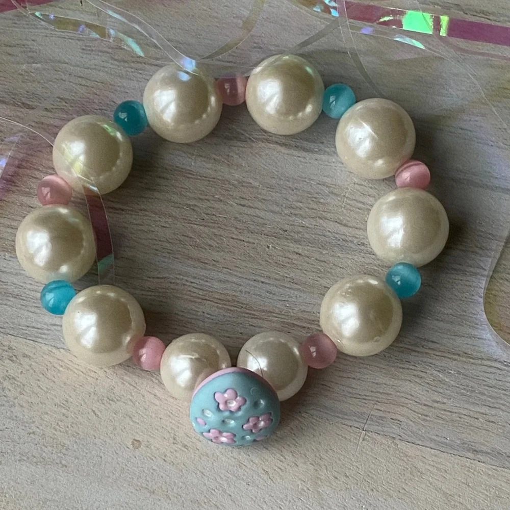 Girls Pastel Easter Bead Bracelet Set - Pink Blue